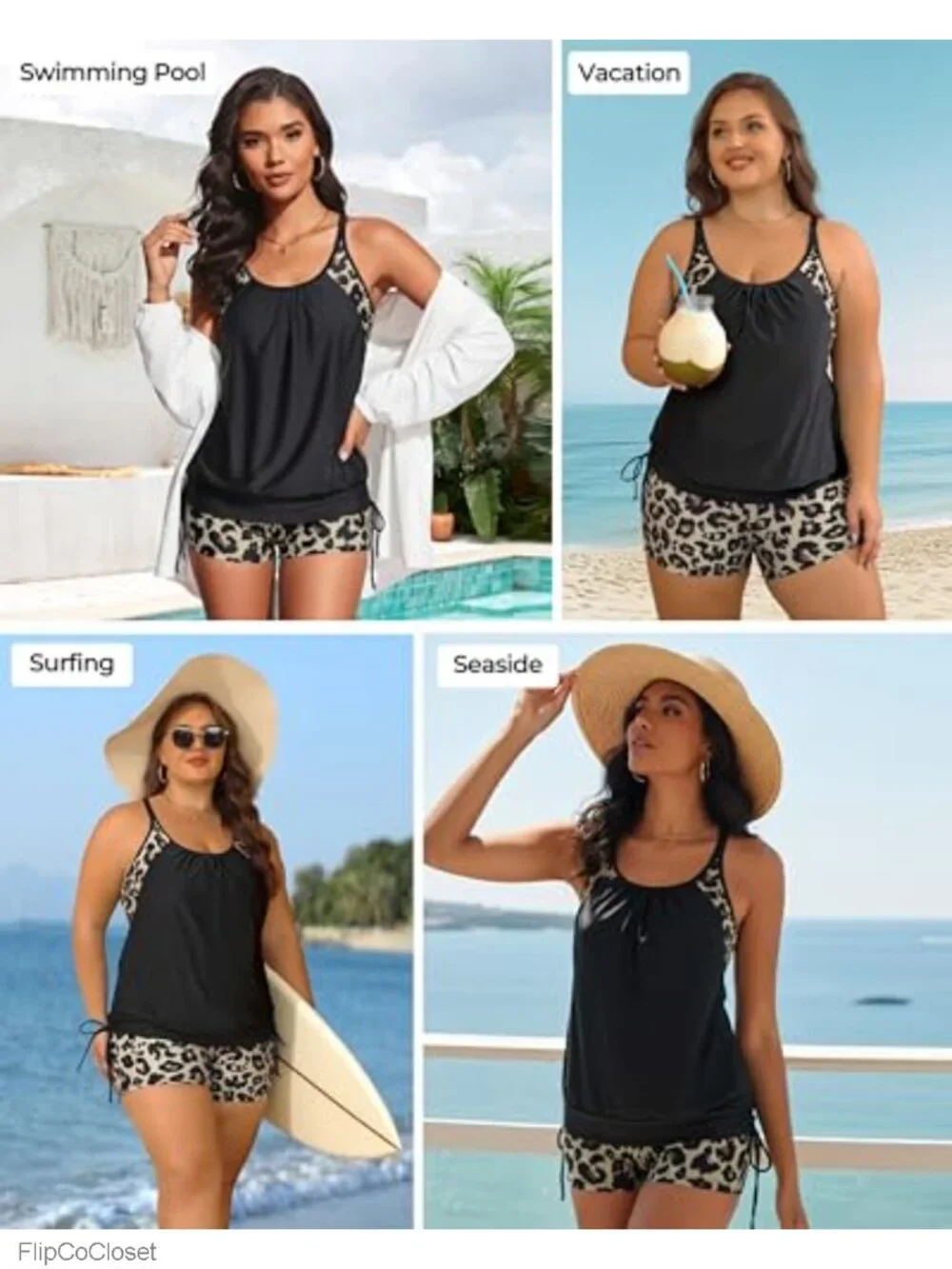 Tankini Swimsuits for Women with Shorts Tummy Control 2 Piece Bathing Suit